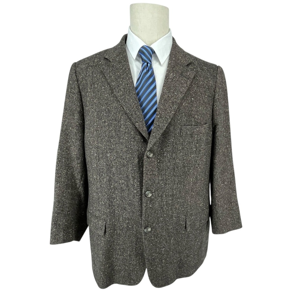 CESARANI Mens 46R Tweed Blazer Jacket Brown Wool Blend Classic Business Casual‎
